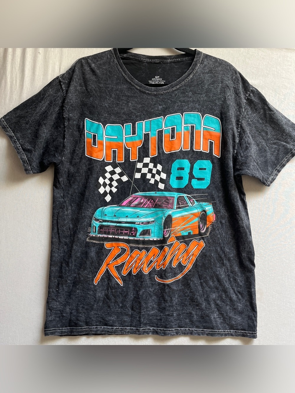 Daytona 89 Racing Graphic Tee Acid Wash Black Small
